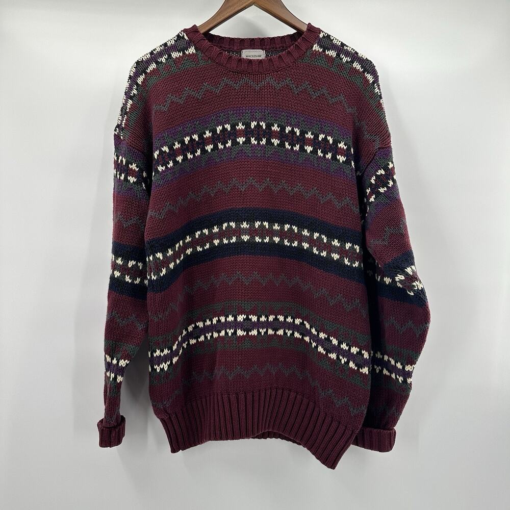 Vintage‎ Mackinaw Sweater Mens Large Red Hand Framed Knit Grandpa Chunky
